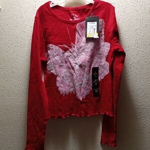 Art Class Kids Girls Red Long Sleeve Top with Butterfly Design NWT